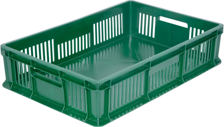 Ящик 600х400х140 мм дно сплош.стенки перф. с полузакрытой ручкой зеленый купить в Саратове